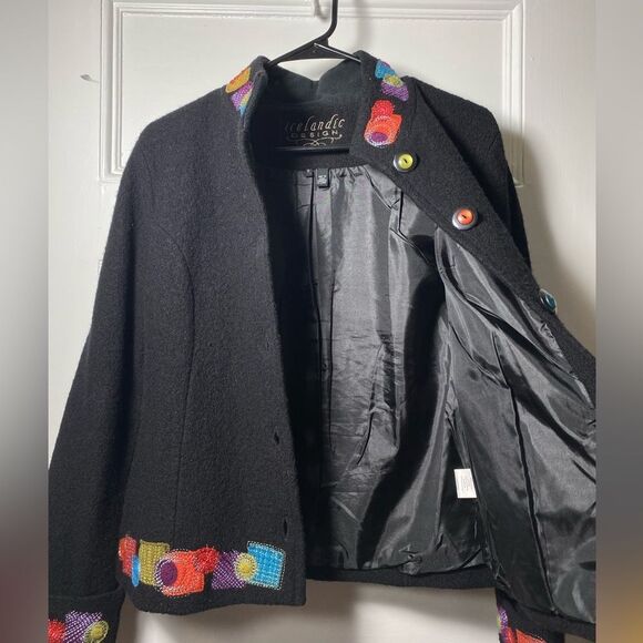 Icelandic Design | Wool Embroidered Button Down Jacket Black Multicolor Small - Picture 7 of 11